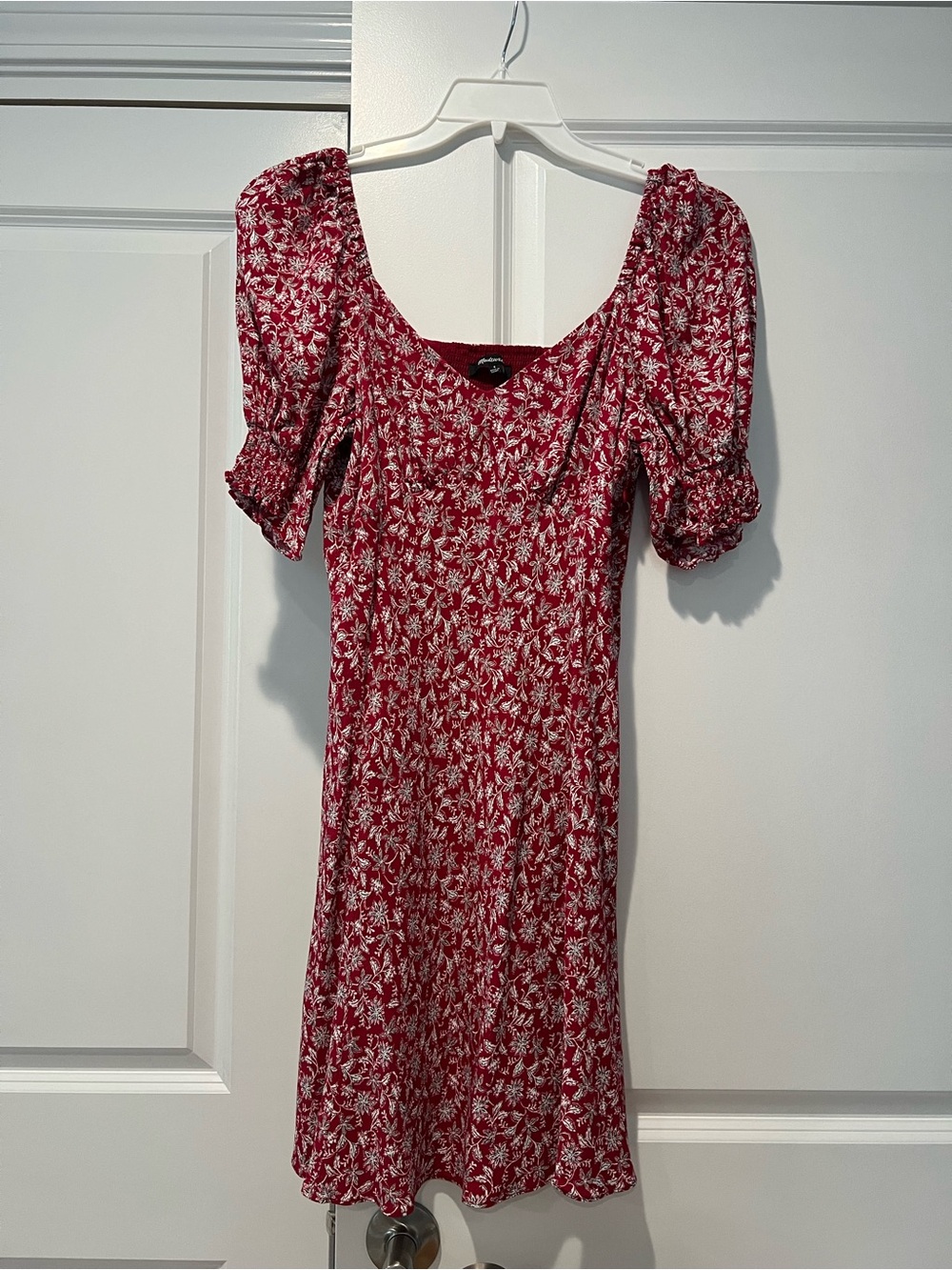 Madewell Red Floral Puff-Sleeve Dress